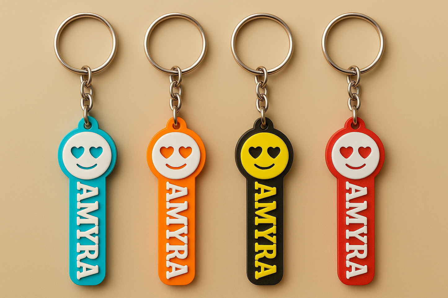 Emoji Keychain and Name Tag - 3D Printed, PLA Plastic